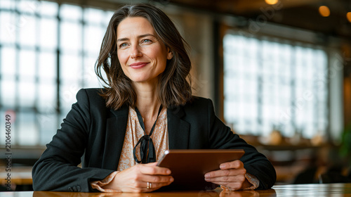 Confident Woman with Tablet...