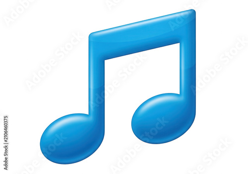 Glossy blue musical note icon isolated on transparent background