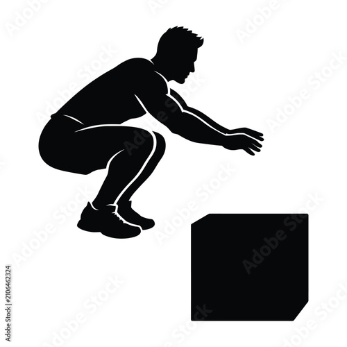 Foto Silhouette of a fit man performing a box jump exercise in a dynamic pose emphasi