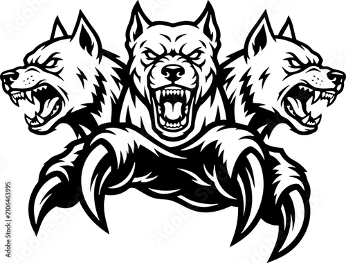 Three-headed dog Cerberus mascot vector illustration