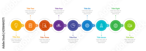 Foto Timeline infographic presentation template with 9 steps or options