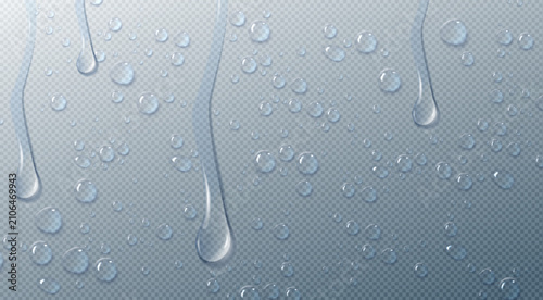 Принти на полотні Realistic water droplets on transparent glass surface
