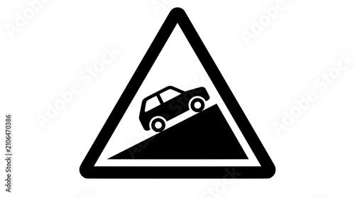 Foto Black and white illustration of a steep incline warning sign with a car icon