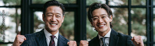 Two businessmen celebrating...