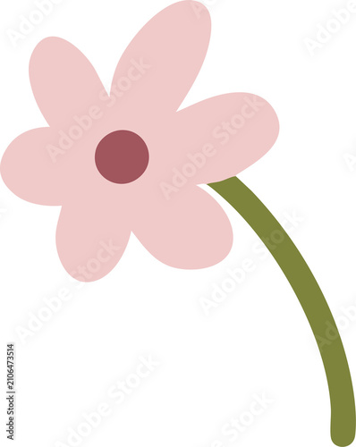 Simple Pink Flower Illustration with Green Stem
