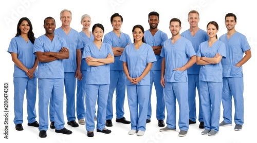 Group of medical professionals isolated on white background