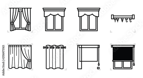 Canvas Print Line Art Curtains And Blinds Collection Minimalist Vector Illustration