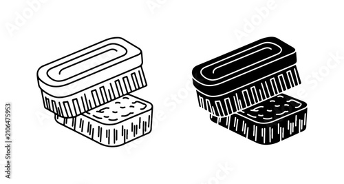 фотографія Cleaning Brushes and Sponges, Two Styles: Outline and Solid Black, Vector Icons