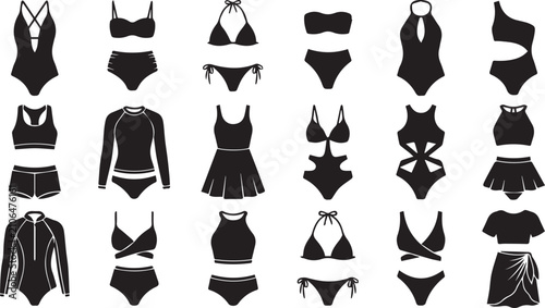 Fotografía Premium Women's Swimwear and Beachwear Silhouette Vector Bundle with Bikinis, On