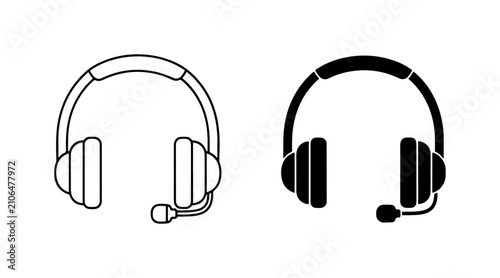 Bild auf Leinwand Headphones with Microphone, black and white headset vector icon, communication t