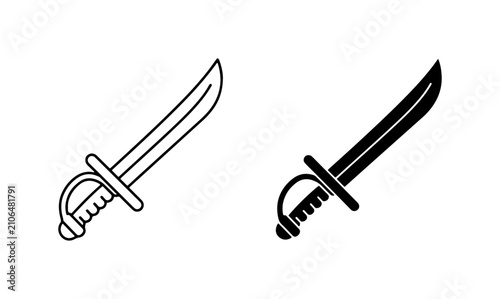 Konstfotografi Pirate Cutlass Sword Icons, Saber Weapon Vector Graphics, Historical Blade Symbo