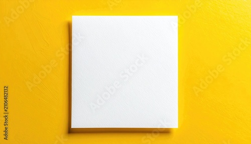 White square centered on textured, bright yellow background. Minimalist and clean