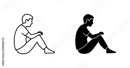 Foto Man Sitting Silhouette, Outline Figure, Contemplative Pose, Simple Vector Icons