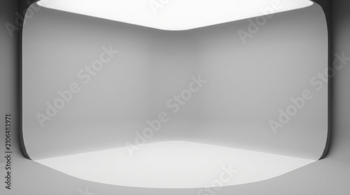 Empty white studio room with curved corners isolated on white background