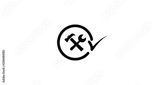 Tools and checkmark inside circle motion graphic for repair service.