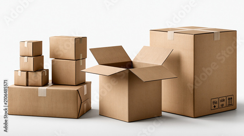 Cardboard Boxes Stacked and...