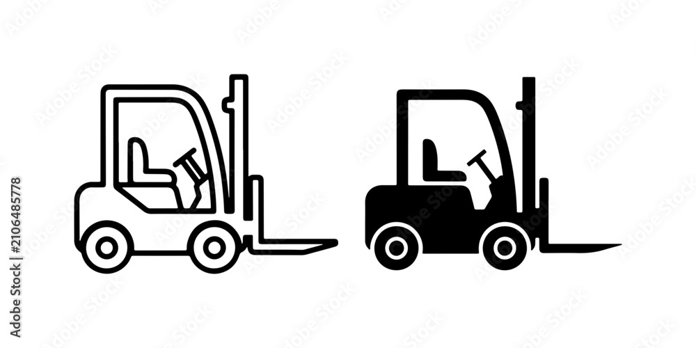 Naklejka premium Forklift Icons, Warehouse Vehicle Vector Graphics, Industrial Machinery Symbols, Logistics Equipment Line Art