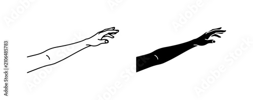 Reaching Hand Vector, Outline and Silhouette, Human Arm Gesture, Grasping Motion