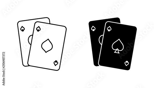 Playing Cards Icons, Two Card Symbols, Diamond and Spade Suits, Vector Graphics for Games and Gambling