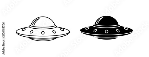 Fotografía UFO Flying Saucer Icons, Alien Spaceship Vector Graphics, Sci-Fi Symbols