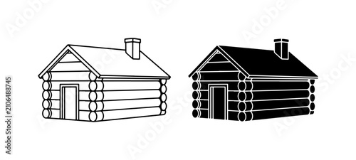 Log Cabin Icons, Rustic Dwelling Vector Art, Traditional House Silhouette, Rural Home Graphics