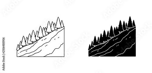 Foto Forest Hillside Vector Icons, Nature Landscape Outline, Evergreen Trees, Layered