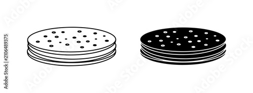 Canvastavla Round Stacked Cookies, Biscuits, or Crackers, Black and White Vector Icons