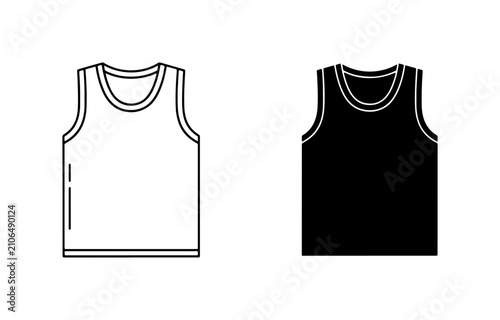 Two Tank Tops, White Outline and Black Silhouette, Men's Sleeveless Shirt Icons