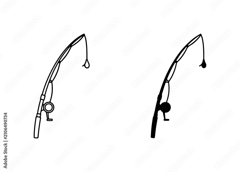 Fototapeta premium Fishing Rod Icons, Simple Vector Graphics for Angling and Outdoor Recreation