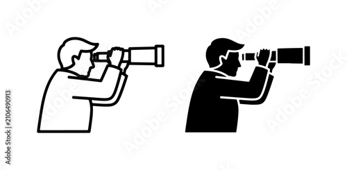 Obraz na plátně Man with telescope icon, looking forward, search and discovery concept, business