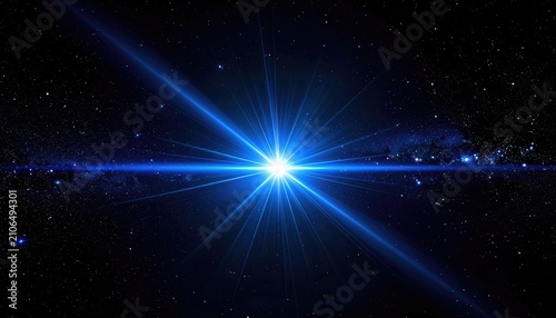 Bright blue light burst emanates from a central point against a black, star-filled space backdrop