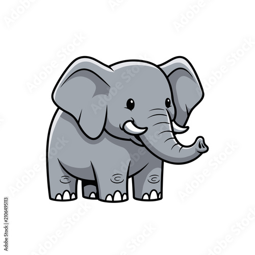 Chubby Smiling Cartoon Baby Elephant Illustration