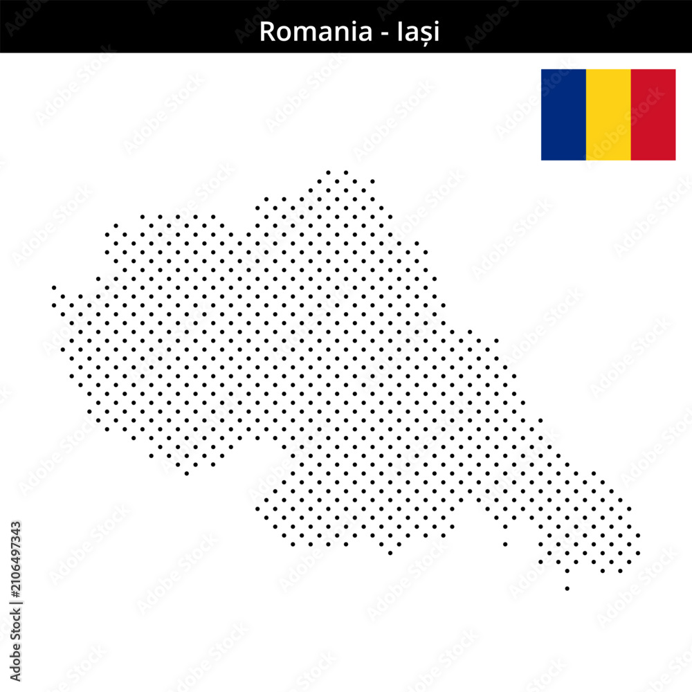 Fototapeta premium Map of Romania region Iași in small cross shaped dots