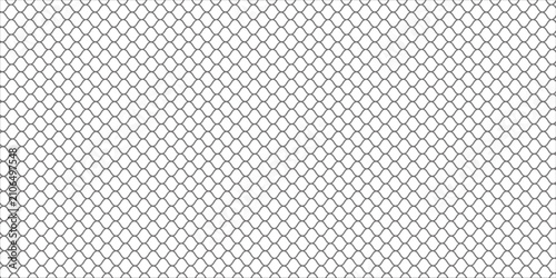 Fishing or soccer net. Repeated hexagon pattern. Black wired mesh texture isolated on white background. Metallic or fabric fence, cage or lattice structure. Vector graphic Illustration.