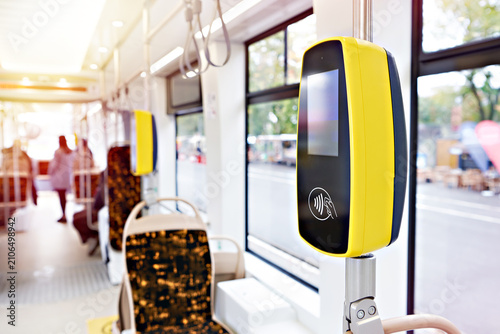 Fotografía Contactless Fare Payment Validator Inside Modern Tram Interior