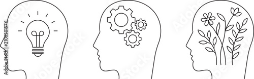 Photos Mental health psychology and human mindset line art icon