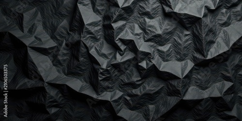 Abstract Dark Textured Surface A Dramatic Composition of Crinkled, Shadowed, and Geometrically Folded Material