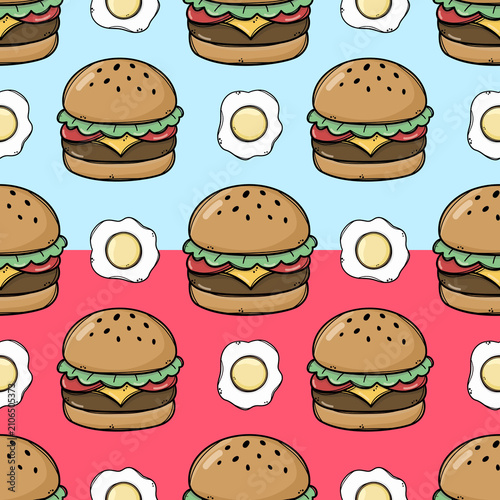 Pattern Seamless Food Doodle Collection Cute Fruits Vegetables Healthy Food Hand Draw Repeat Pattern Food Illustration for Fabric Digital Paper Background