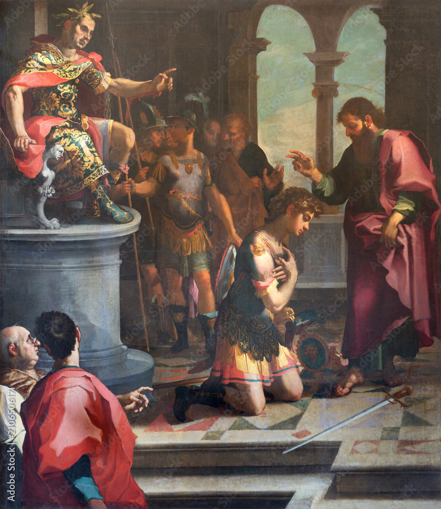 Fototapeta premium PISA, ITALY - JUNE 22, 2026: The painting of Martyrdom of St. Torpe church Chiesa di San Frediano by Rutilio Manetti from beginn of 17. cent..