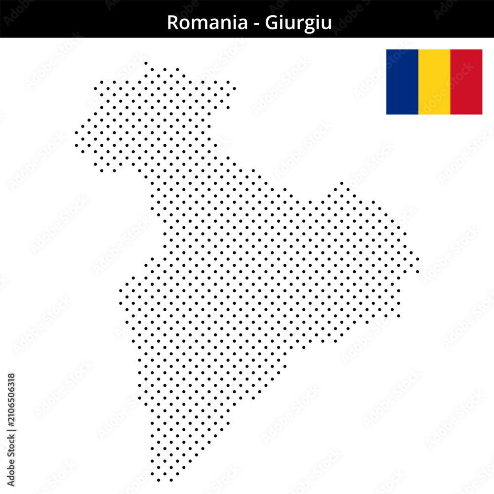 Obraz premium Map of Romania region Giurgiu in small cross shaped dots