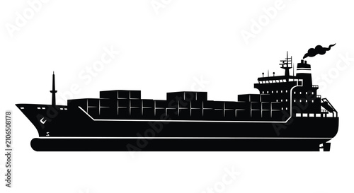 Quadro su tela Cargo ship silhouette against a white background maritime transport illustration