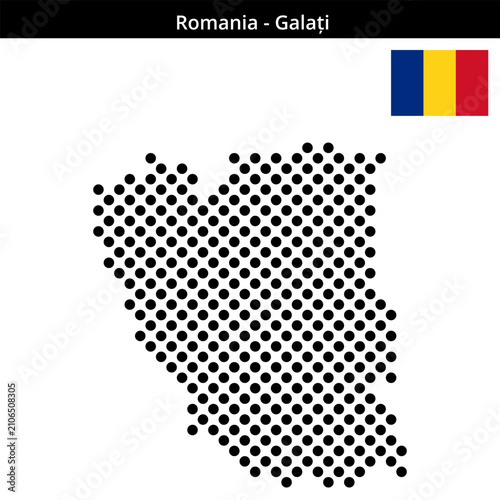 Fotografie Map of Romania region Galați in larger cross shaped dots