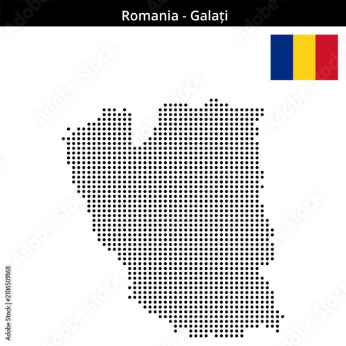 Foto Map of Romania region Galați in medium size dots
