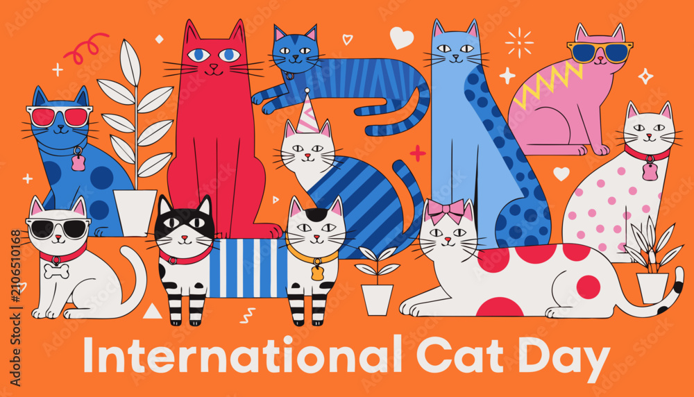 Naklejka premium International Cat Day (many various cats)