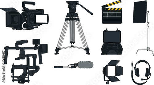 Canvastavla Professional Video Production Equipment Vector Collection with Cinema Camera, Tr