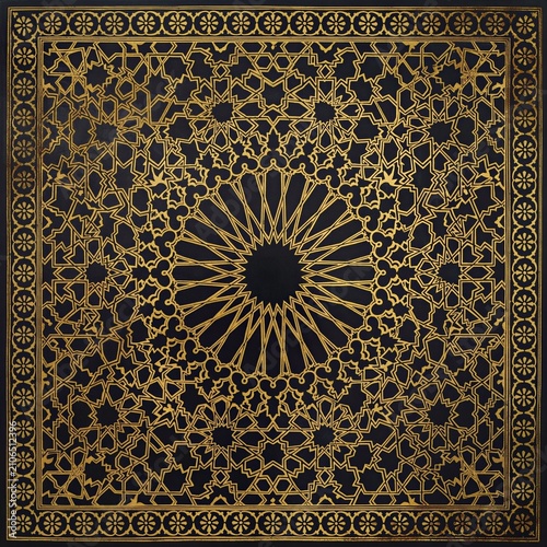 arabic islamic Golden Islamic geometric pattern on dark background