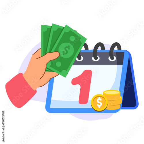Canvas Print Flat salary payment illustration with cash calendar and payday concept for payro