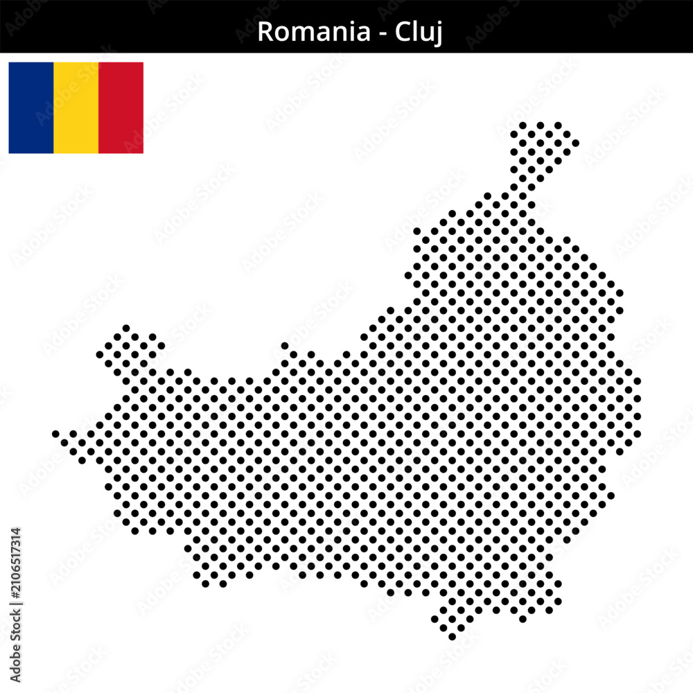 Fototapeta premium Map of Romania region Cluj in medium sized cross shaped dots