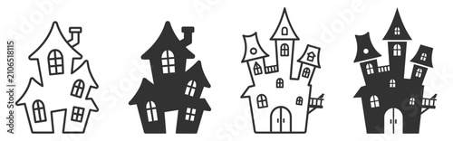 Foto haunted house illustrations black and white line art vector set on transparent b