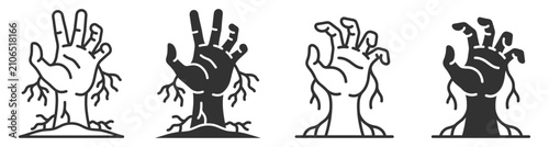 zombie hand vector illustration set with tree root elements on transparent background
